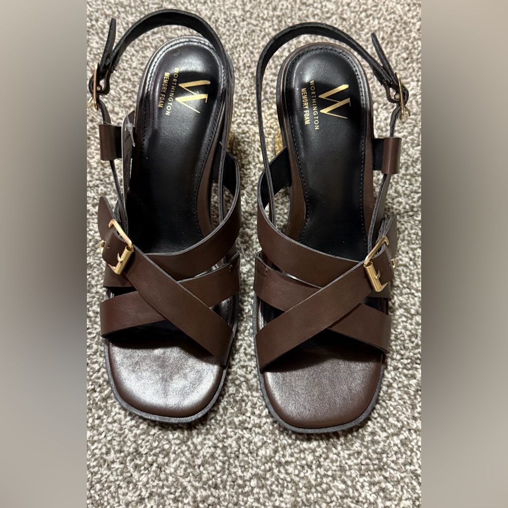 Worthington Women's 8.5m Chocolate Brown Heeled Sandals W/Memory Foam Nwt